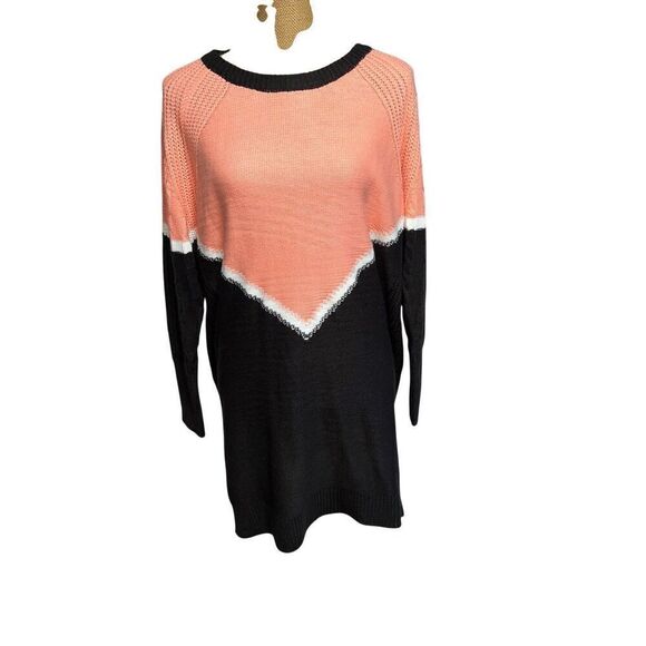 LuLaRoe Lauren Faux Cashmere Sweater Dress Size M Cable Knit Peach Black Soft - Picture 2 of 11